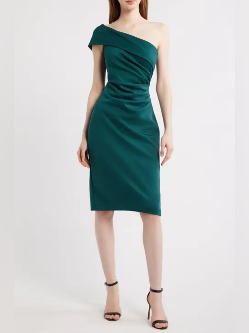 Eliza J Ruched One Shoulder Dress Size 8 Green